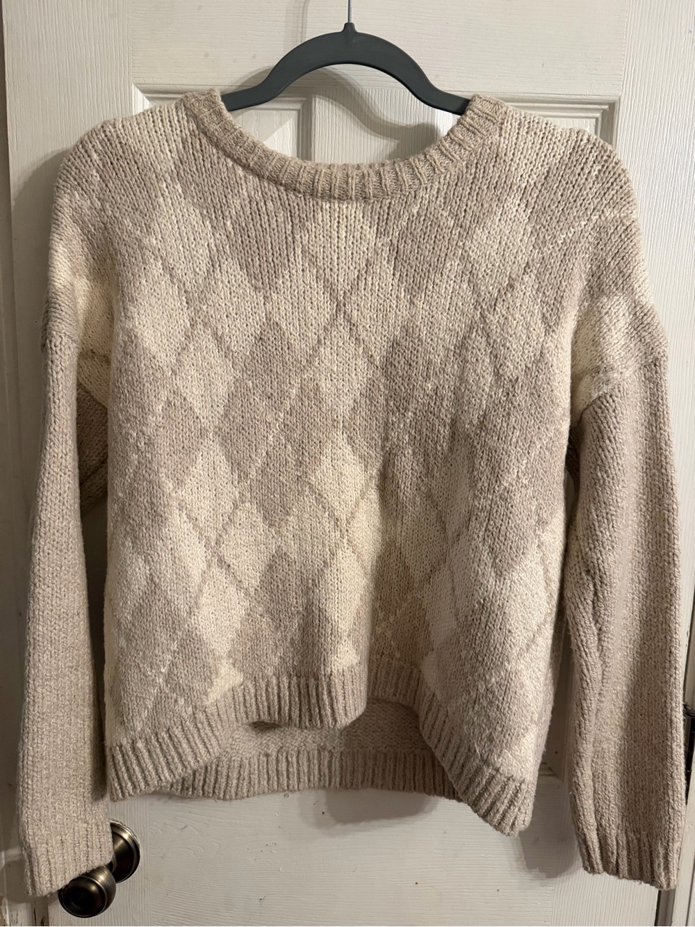 Abercrombie Kids Cozy Cream Argyle Knit Sweater - Crewneck
